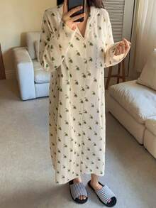 DAZY Loose Fit Women's Nightgown With Allover Puppy Print - Baby Pink - View 3