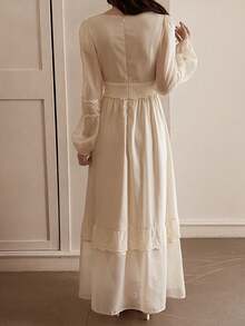 DAZY Đầm trắng dáng ôm thanh lịch, trang trí ngọc trai, thích hợp cho mùa xuân hè, đi nghỉ mát, thích hợp dự đám cưới và đi làm. - Màu be - Xem 2