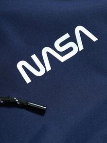 Manfinity Homme 男士长袖宽松双色字母印花连帽户外防风夹克，带抽绳，适合秋季穿着