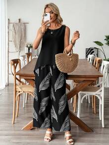 Selamara 两件套女士碎花无袖上衣和阔腿裤，夏季舒适休闲套装 - 彩色 - 查看 6