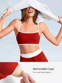 GLOWMODE Áo ngực thể thao FeatherFit™ Big Win với mút ngực có thể tháo rời, viền màu tương phản, hỗ trợ tập luyện nhẹ nhàng, phù hợp cho yoga và mặc hàng ngày. - Đỏ - Xem 4