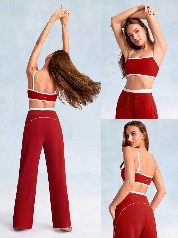 FeatherFit™ Sujetador deportivo de bajo impacto con copas desmontables y ribete de color contrastante, apto para yoga, estudio y uso casual diario