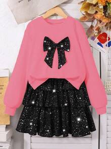 SHEIN 2pcs/Set Tween GirlsCasual Graphic Tee And Printed Pants With Bag, Fashion Outfit For Young Ladies - Red - View 8