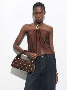 Maija Damskie, torebki z uchwytem u góry, zamszowe, torebka zamszowa, retro, nity, vintage, modne, eleganckie, proste, spersonalizowane, uniwersalne, klasyczne, do pracy, do biura, na randkę, na co dzień, na zakupy, na popołudniową herbatę