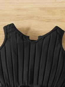 SHEIN 女婴可爱宽松休闲舒适连体衣，夏季黑色女婴服装黑色连体衣 - 黑色 - 查看 3