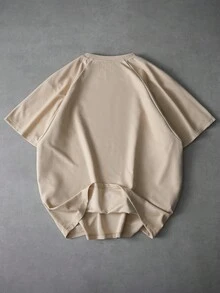 PAVTROS 男士年轻时尚街头休闲短袖T恤，圆领，宽松版型，简约品牌Logo印花，现代时尚，日常休闲，户外百搭，运动休闲，购物休闲，男友礼物，节日礼物 - 卡其色 - 查看 2