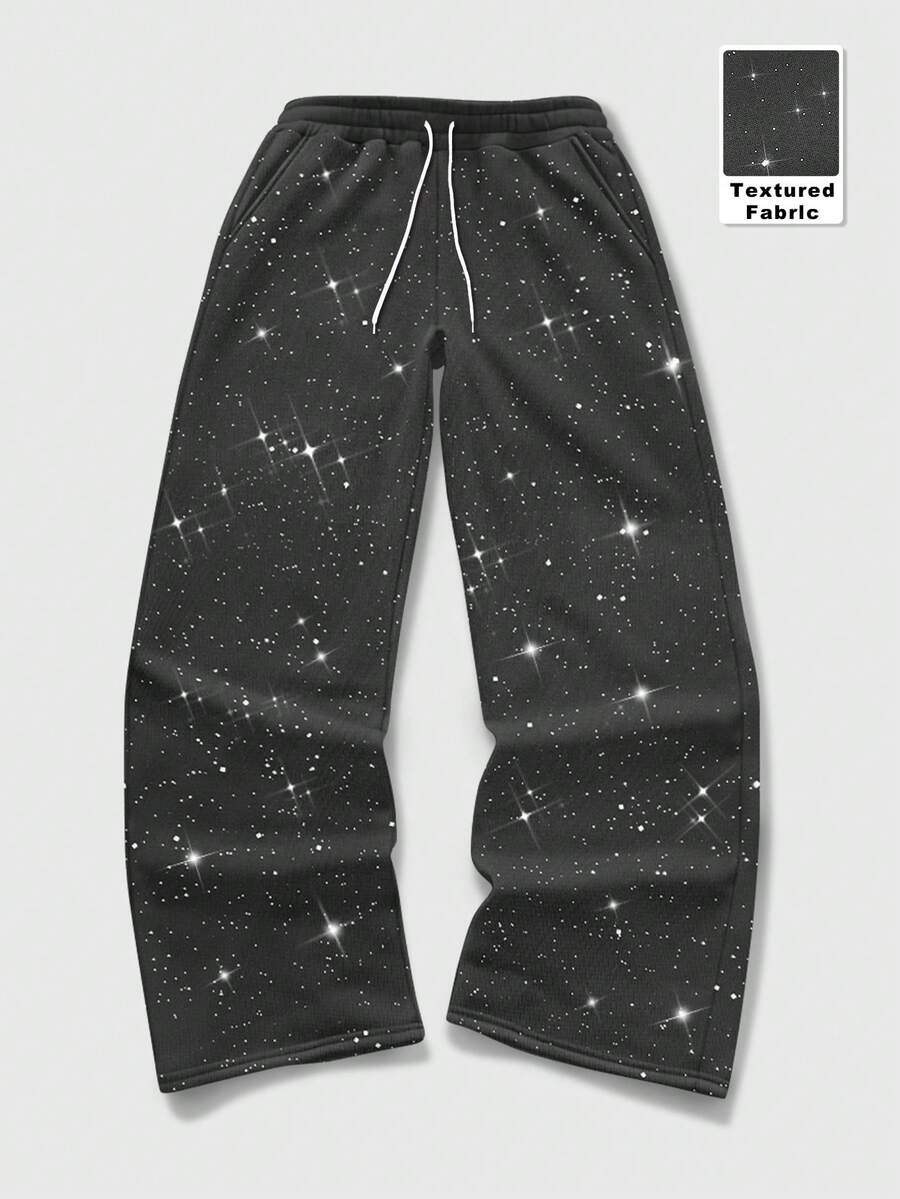 ROMWE MEN Street Life Men's Rhinestone Decor Fashion Sweatpants - Dark Grey - View 1