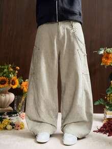 TOKVUE Quần ống rộng dáng rộng cổ điển dành cho nam, Quần yếm, Vải nhung kẻ, Có đinh tán kim loại, Phong cách đường phố, Quần túi hộp thường ngày phong cách đường phố Grunge, Quà tặng hàng ngày cho bạn trai/chồng, Quà tặng kỷ niệm, Trang phục Giáng sinh, Thu & Đông - màu xanh lá - Xem 1