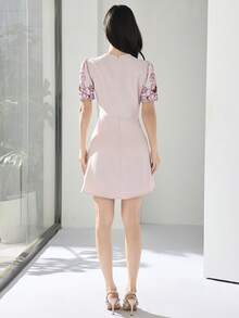 Heiryn Women's Elegant Commuter Floral Embroidery Mini Dress Pink Dress Korean Dress Elegant Dress - Pink - View 2