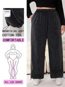 Solflare Plus Size 2026 Spring&Summer Adjustable Hem Soft Comfortable Relaxed Fit Sweatpants,Grey Baggy Casual Curve Loungewear, Drawstring Cuff Pants - Black - View 1