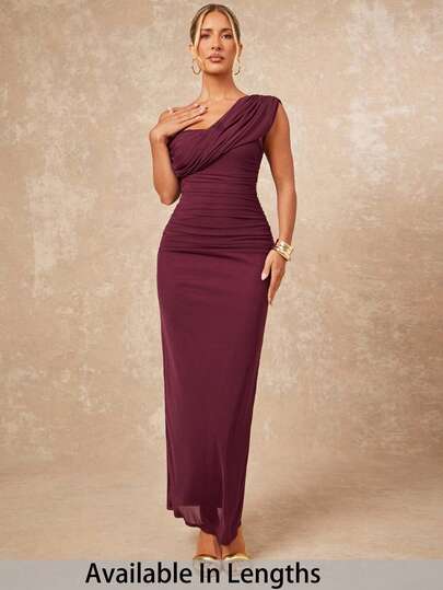 SHEIN Tall CURVE Elegant enfärgad plisserad asymmetrisk klänning med krage