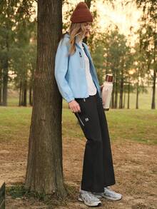 SHEIN In My Nature Women's Zipper Pocket Straight Loose Hiking Pants - Black - View 6