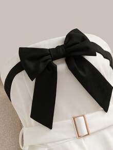 Franclia 女士白色黑色蝴蝶结前系带裹腰喇叭下摆休闲衬衫，适合日常穿着、通勤、下午茶和约会。