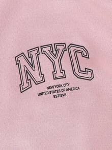 Bộ đồ thể thao thường ngày 2 món cho bé gái, áo dài tay màu trơn in chữ trắng, quần ống rộng có dây rút, kiểu dáng thời trang và đa năng cho mùa xuân/thu, phù hợp cho bé gái nhỏ. - Bụi hồng - Xem 4