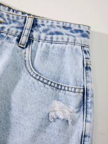 GlowEve 女士蝴蝶结刺绣毛边时尚牛仔短裤 - 藍色 - 查看 6