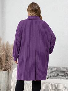 SHEIN CURVE+ Plus Size Casual Minimalist Turtleneck Ribbed Brushed Red Sweater Dress, Suitable For Casual Wear And Christmas Plus Size Knit Dress - Purple - View 11