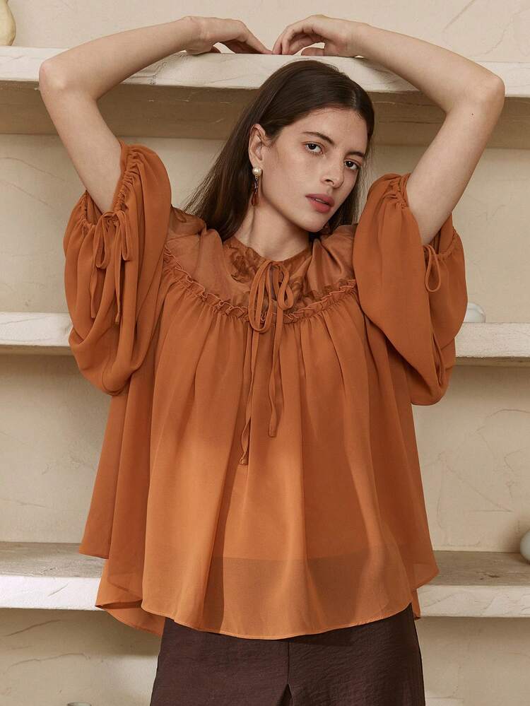Women's Solid Color Knotted Casual Loose Long Sleeve Shirt Vacation