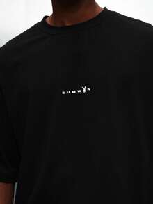 PLAYBOY X SUMWON Skript Logo Rundhals Kurzarm Baumwoll T-Shirt, Komfortabler Schnitt, Lässige Streetwear Essentials, Grundausstattung für den Alltag - Schwarz - Übersicht 6