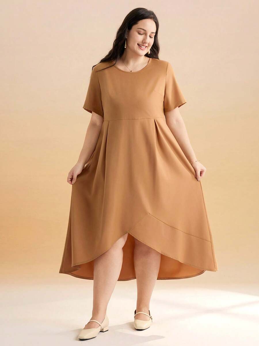 Momelise Đầm dệt kim màu trơn dáng rộng bất đối xứng dành cho nữ cỡ lớn - Nhiều màu - Xem 1
