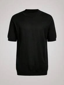 Officeau Áo thun nam tay ngắn cổ tròn màu trơn, kiểu dáng cổ điển, thích hợp cho mùa xuân hè. - màu đen - Xem 1