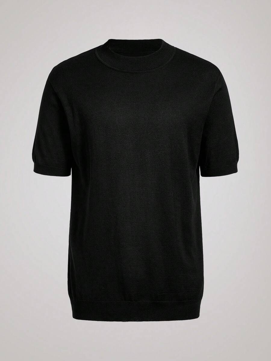 Officeau Áo thun nam tay ngắn cổ tròn màu trơn, kiểu dáng cổ điển, thích hợp cho mùa xuân hè. - màu đen - Xem 1