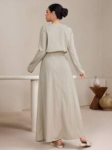 Graceveil Ensemble 2 pièces pour femmes avec Top à col V et robe longue à taille fine pour le printemps - Vert - Voir 2