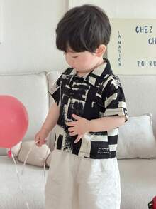 DAZY 男童翻领格子韩版休闲夏季度假衬衫 - 黑與白 - 查看 5