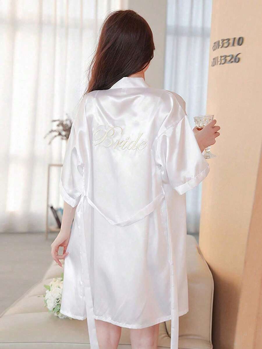 1件装睡衣 女士春夏婚礼伴娘睡衣 新娘礼服 闺蜜派对刺绣浴袍 新娘浴袍 婚礼派对 婚礼用品 户外婚礼 节日派对用品 家居浴室装饰 返校季 - 白色 - 查看 1