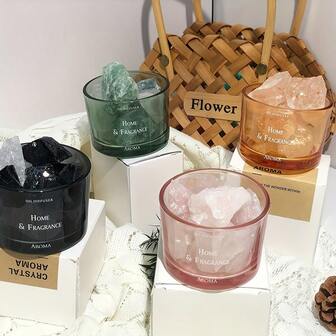 1个简约高品质水晶香薰石，配玻璃杯，香薰石扩香器 - 不含精油，不含香料，精美家居装饰礼品，适合送给母亲和女性，芳香疗法，室内香氛，扩香器，礼品，家居装饰