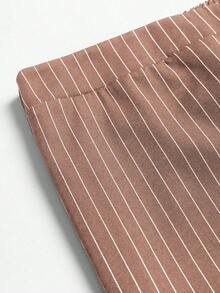 SHEIN PETITE Quần ống đứng kẻ sọc tối giản dành cho nữ dòng PETITE-D, thích hợp cho việc đi làm. - Màu nâu  Mocha - Xem 4