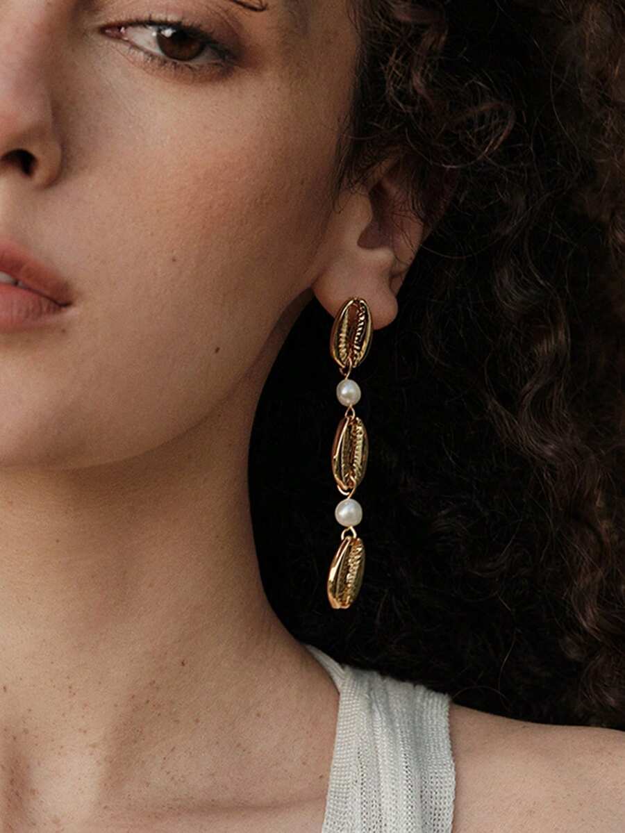 Opalesca Orecchini pendenti da donna, accessori per abiti, stile old money, con perline, accessori da sposa/matrimonio, stile fairycore/fate, con perle, adatti per autunno/inverno, per mamma/donna/ragazza/madre, eleganti, di qualità premium, per San Valentino, regalo - Oro giallo - Visualizzare 1