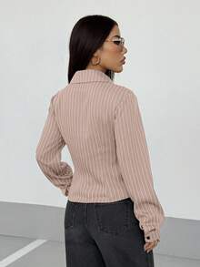 StreetHx Women's Retro Fitted Striped Shirt - Baby Pink - View 2
