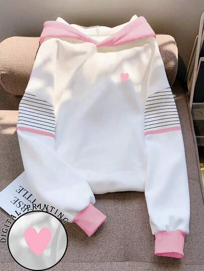 Resyla Women's Striped & Heart Print Color Block Sweatshirt