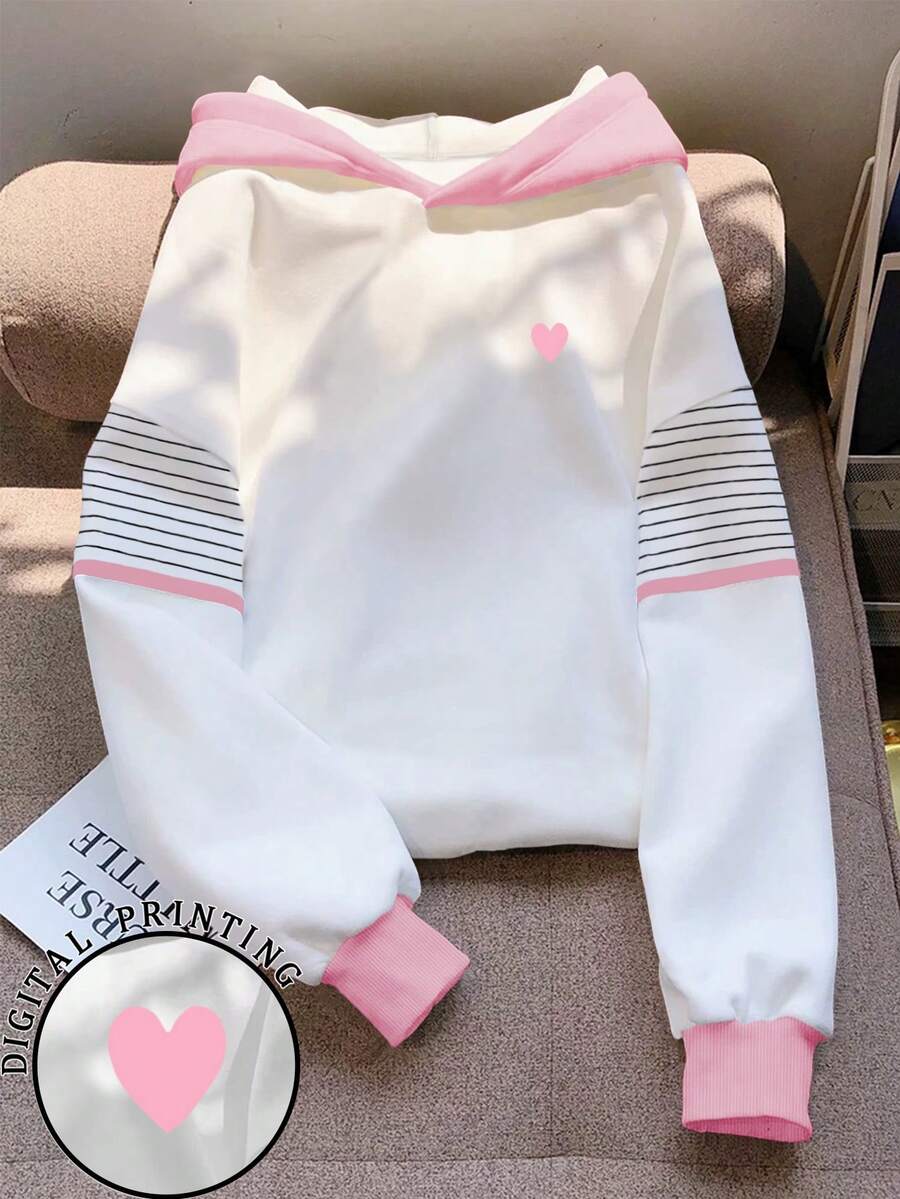 Resyla Áo nỉ nữ phối màu kẻ sọc và họa tiết trái tim - Nhiều màu - Xem 1