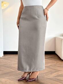 Easura Plus Size Women's Plaid Midi Skirt, Autumn/Winter - Coffee Brown - View 5