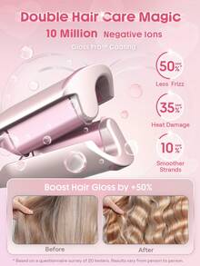 SHEGLAM HAIR Cupid's Charm Beach Babe Hair Waver,Pink Ionic Hair Curler,Waver Curling Iron-19mm UK Plug,2 Barrel Hair Crimper With Anti-Scald,50 Million Ions & 10 Min Quick Wave,Smart Timer & Adjustable Temps,Easy To Use Hair Tool For Women - Baby Pink - View 10