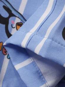 DAZY 2件套幼儿男童卡通条纹印花翻领长袖衬衫和裤子睡衣套装 - 藍色 - 查看 12