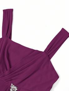 Ellevyn Plus Size Solid Color Camisole Wrap Dress And Jacket Elegant Suit - Red Violet - View 9