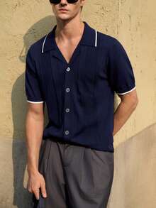 Manfinity CityGents Camisa de punto casual con botones y ribete de contraste para hombres - Multicolor - Ver 3