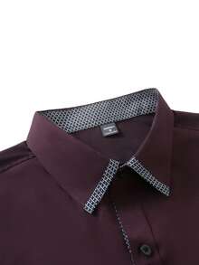 Manfinity Mode Camisa casual de hombre con manga larga, diseño de parches a cuadros - Marrón Chocolate - Ver 4