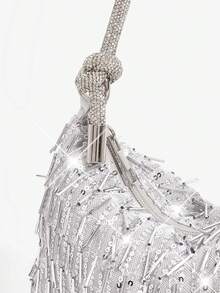 SHEIN SXY 女士晚宴包、单肩包、流浪包，时尚奢华，镶钻，闪亮，银色，亮片，串珠，适合鸡尾酒会、派对、舞会、俱乐部、约会、生日、晚宴、宴会等场合。 - 銀色 - 查看 6