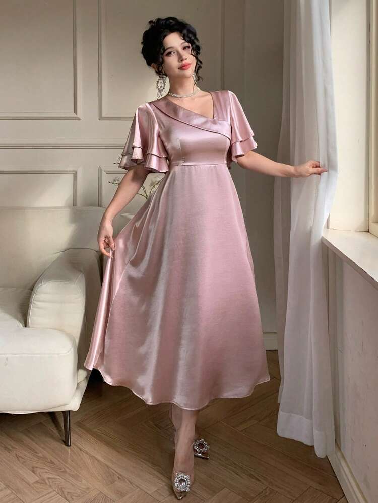 Spring & Summer Satin Satin Formal Dress, Elegant Slim Fit Long Dress For Wedding, Party, Prom, Commute Sundress
