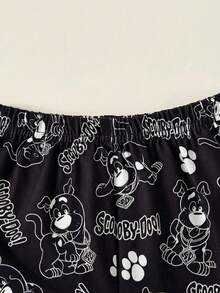 SCOOBY-DOO X SHEIN 2 pièces Ensemble tenue d'été bébé garçon, barboteuse et short imprimé chiot de dessin animé - Noir et Blanc - Voir 5
