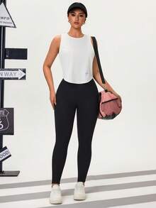 Flexra Women's Elastic Waist Denim Skinny Pants, Casual Sporty Style - Black - View 7