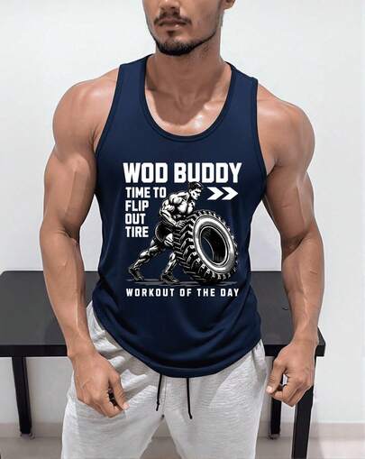 Hombre deportivo moderno estampado gráfico motivacional tela ligera diseño ajustado primavera verano entrenamiento gimnasio camiseta sin mangas