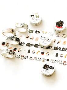 1 pieza Cinta Washi con diseño de gato lindo de 15mm*5m, cinta adhesiva de papel con dibujos animados para decoración de álbumes y diarios - Albaricoque - Ver 3