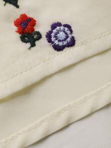 DAZY Tween Girl Floral Embroidery Round Neck Cap Sleeve Casual Cute Dress - Apricot - View 3