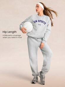 GLOWMODE Everyday Fleece Cozy Motion Ultra-Soft Warm Loose Fit Crew Neck Graphic Pullover Sweatshirt Daily Casual Outdoors Gym Studio Winter Wear - Grey - View 3