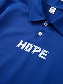 Casuvi Kids Oversized Relaxed Fit Collegiate Sports Style Polo Shirt For Tween Boy, Dropped Shoulder, Print On Hem, White Woven Label On Front Hem, Suitable For School, Light Sports, Weekend Leisure Streetwear Teens Boys Polos Solid Color Tops Kids - Blue - View 8