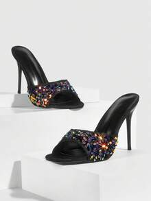 CUCCOO SZL Giày sandal cao gót nữ gợi cảm, thời trang, lấp lánh đính sequin, giày dự tiệc, giày khiêu vũ và giày đi hộp đêm, sandal cao gót mỏng. - Màu - Xem 8